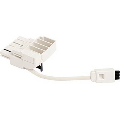 Biały elektryczny złącz z dwoma gniazdami i krótkim przewodem.