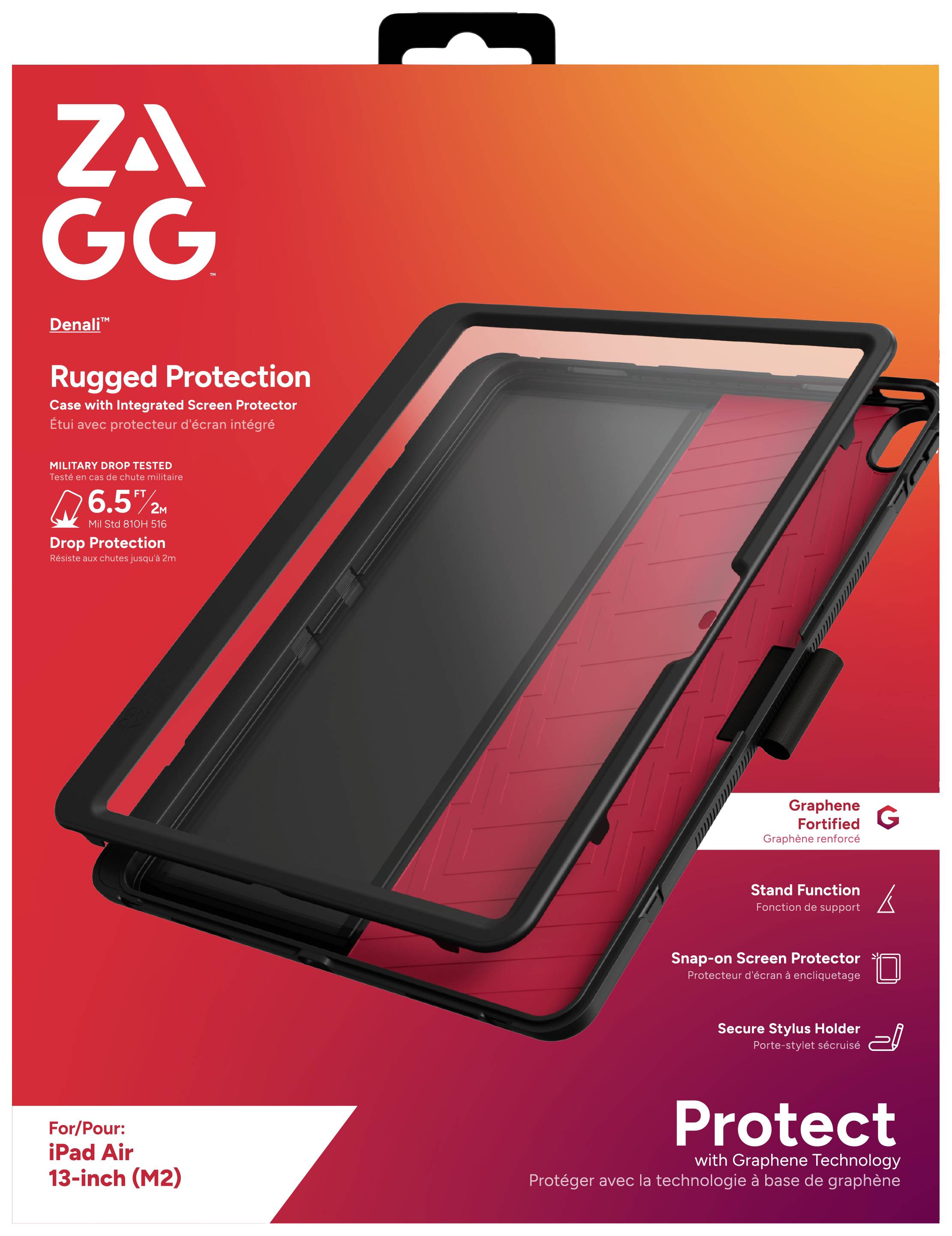 Etui ZAGG 'Rugged Protection' do iPada Air 13 cali, czarne, z zintegrowaną ochroną wyświetlacza i technologią grafenową. Chroni przed uszkodzeniami spowodowanymi upadkiem.