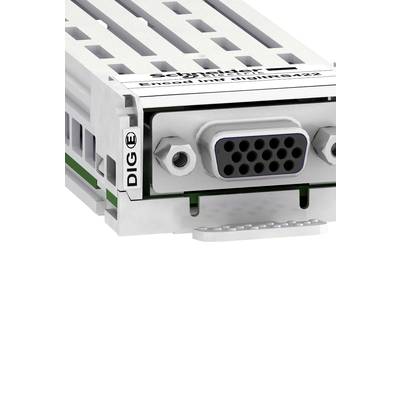 Elektroniczne urządzenie z wieloma złączami i etykietami na przedniej płaszczyźnie, o przemysłowym designie, najczęściej w odcieniach szarości.