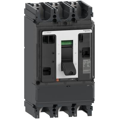 Wyłącznik mocy marki Schneider Electric, model ComPacT, przedstawiający przełącznik w pozycji 'WYŁ', przeznaczony do zastosowań przemysłowych.