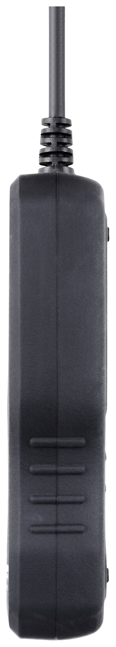 Widok z boku czarnego adaptera sieciowego z przewodem podłączonym na jednym końcu.