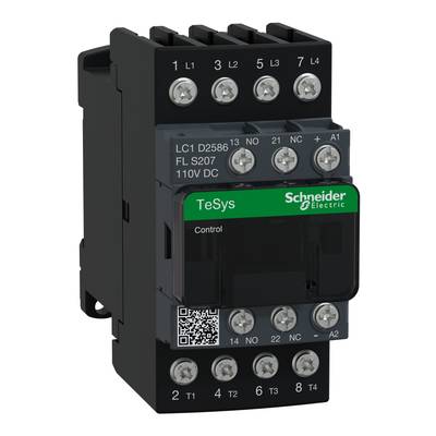 Wyłącznik Schneider Electric, model TeSys, z wieloma zaciskami i kodem QR, przeznaczony do zastosowań przemysłowych.