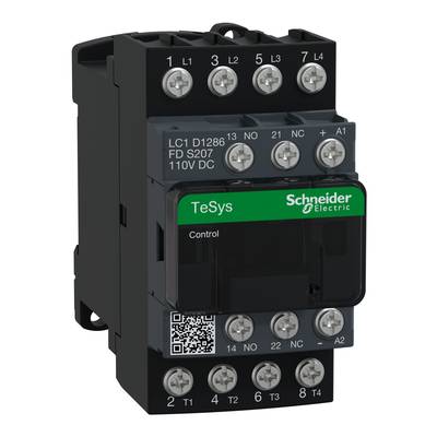 'Schneider Electric' TeSys Schütz, model LC1 D1286, 110V DC. Czarna obudowa z ośmioma górymi i szesnastoma dolnymi zaciskami przyłączeniowymi.