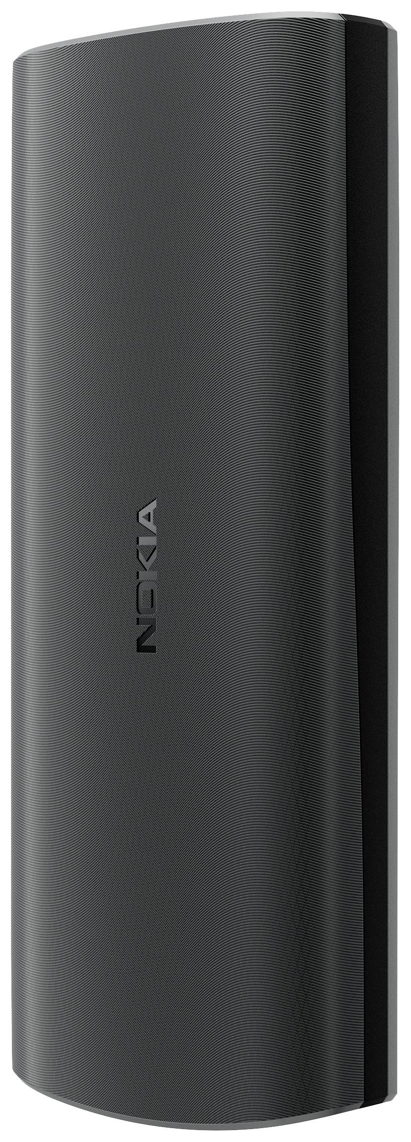 Czarny telefon Nokia o zaokrąglonych krawędziach.