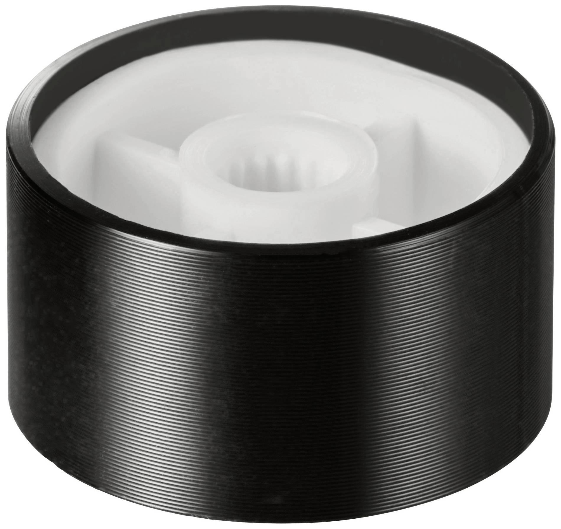 Czarny cylinder z białym rdzeniem wewnętrznym, prawdopodobnie łożysko kulkowe lub element systemu mechanicznego.