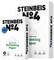 Dwie paczki papieru ekologicznego Steinbeis No.4, 100% makulatury, certyfikowane. Duża i mała paczka z symbolami przyjazymi środowisku.