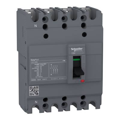 Szary wyłącznik elektryczny marki Schneider Electric. Oznaczony napisem 'EasyPact' oraz informacjami technicznymi.