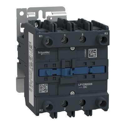 Przemysłowy przekaźnik Schneider Electric, model LP1DB00008 DC, z wieloma zaciskami przyłączeniowymi, stosowany do sterowania obwodami elektrycznymi.