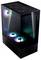 Czarna obudowa komputera z przezroczystymi bokami ukazuje wewnątrz dwa podświetlone wentylatory z diodami RGB.
