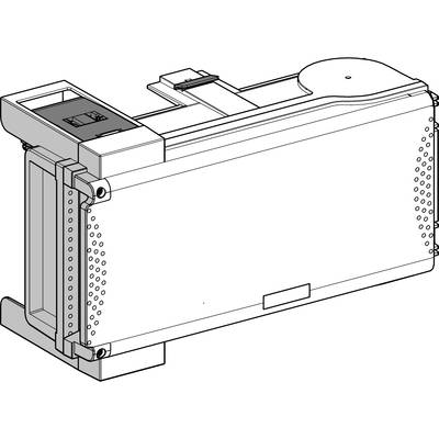 Techniczny diagram 3D prostokątnego wkładu lub obudowy, widziany z perspektywy skośnej z góry. Widoczne główne funkcje.