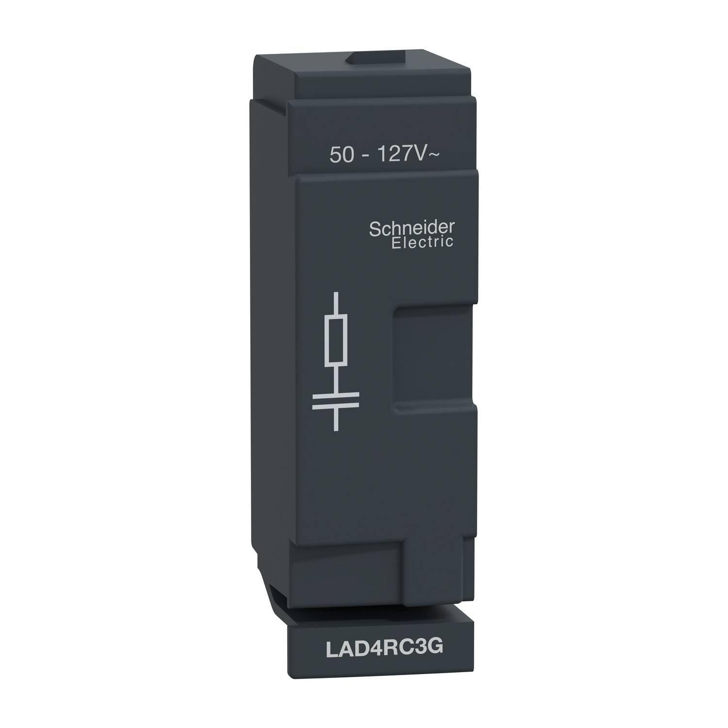 Urządzenie elektryczne firmy Schneider Electric z napisem '50 - 127V~', symbolem i numerem modelu 'LAD4RC3G'.