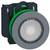 Szary, okrągły przycisk sterujący z zieloną obwódką, przeznaczony do sterowania urządzeniami elektronicznymi w zastosowaniach przemysłowych.