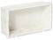 Prostokątna, biała, plastikowa puszka instalacyjna z wieloma fabrycznie wyciętymi otworami na przewody.