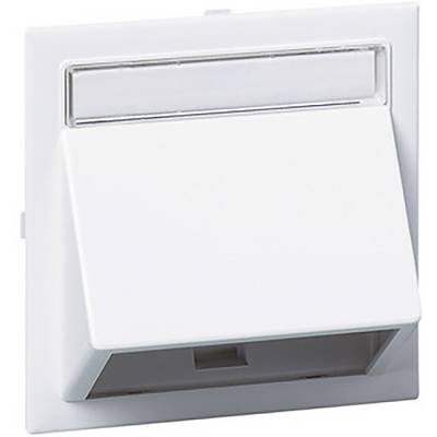 Biały złącz LAN z pokrywą, odpowiedni do instalacji elektrycznych.