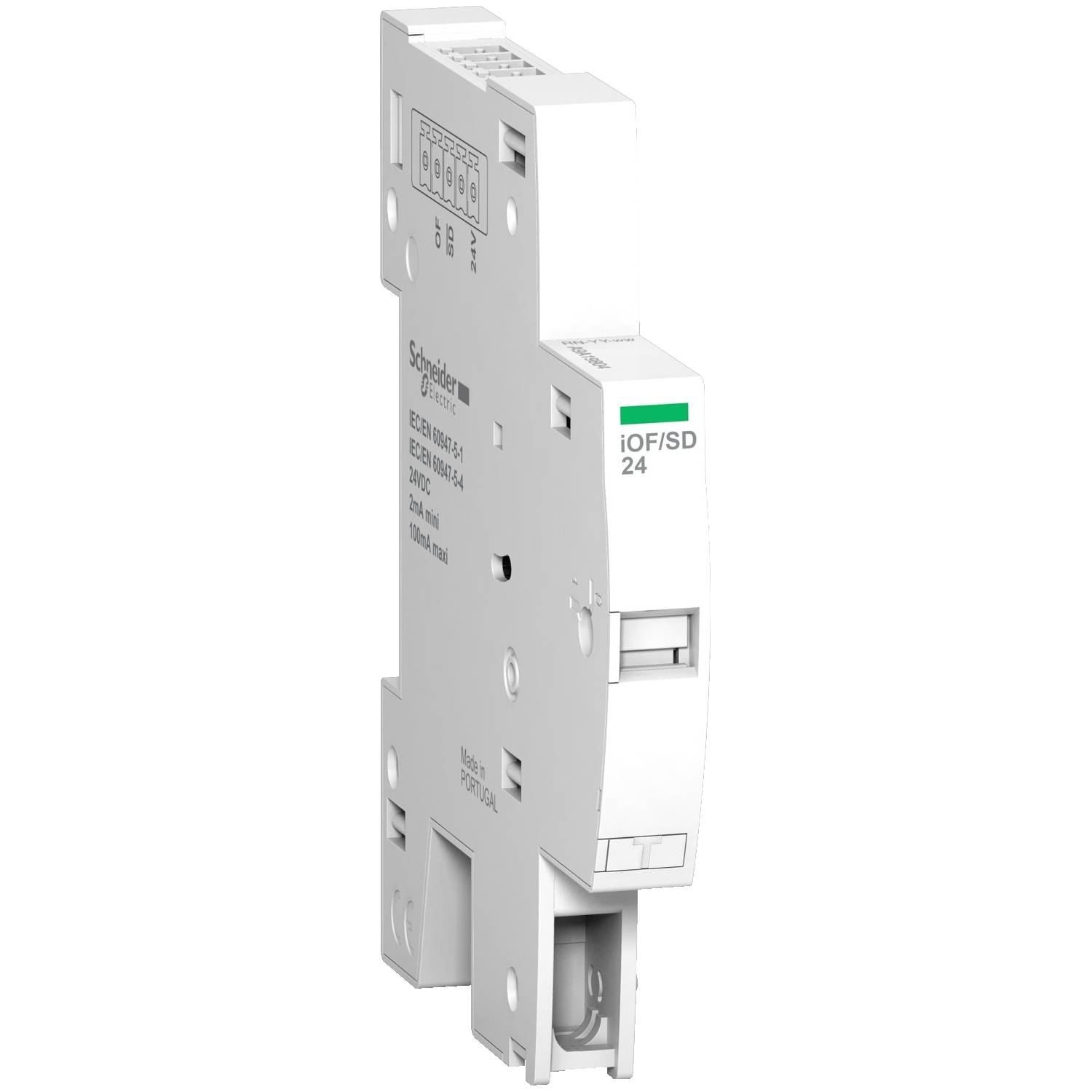Białe elektryczne moduł przekaźnikowy firmy Schneider Electric, model EOR, przeznaczony do montażu na szynie DIN.
