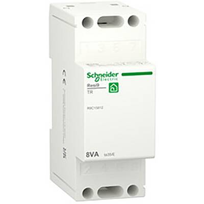 Biały elektryczny przekaźnik (kontaktor) firmy Schneider Electric z zielonym napisem, odpowiedni do montażu na szynie DIN.