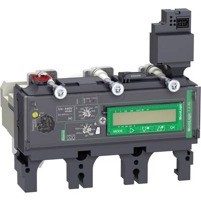 Elektroniczny wyłącznik silnikowy z zielonym wyświetlaczem i szarą obudową, prezentujący ustawienia i możliwości podłączenia do sterowania.