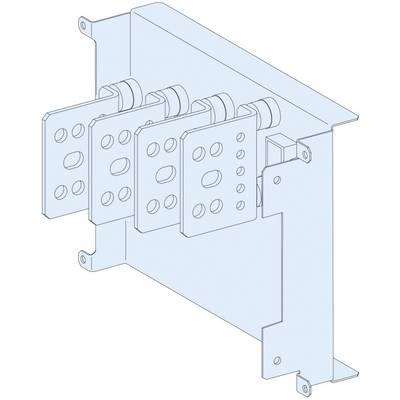 Ilustracja przedstawia element mechaniczny składający się z trzech prostokątnych płyt metalowych z okrągłymi wycięciami, zamontowanych na uchwycie.