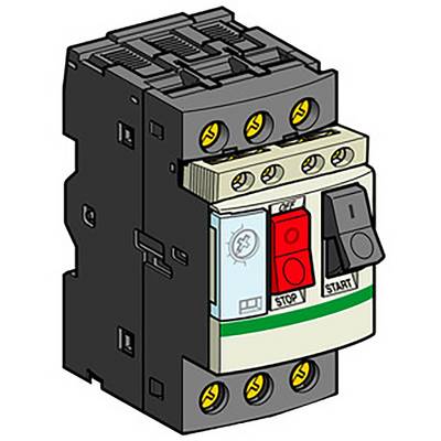 Wyłącznik z podrozdzielaczami obwodów elektrycznych, oznaczony czerwonymi przyciskami 'STOP' i zielonymi przyciskami 'START', symbolizuje funkcję sterowania.