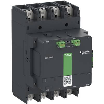 Przekaźnik elektryczny, model TeSys firmy Schneider Electric, z sześcioma zaciskami i zielonymi elementami sterującymi u góry. Przeznaczony do zastosowań przemysłowych.