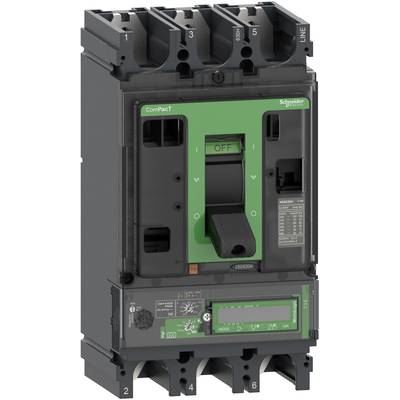 Trójfazowy wyłącznik mocy z zieloną przednią częścią i czarną dźwignią pośrodku, otoczony różnymi złączami elektrycznymi.