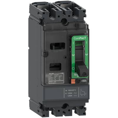 Wyłącznik z czarną dźwignią, zielona tabliczka wskazuje 'OFF'. Urządzenie jest głównie czarne i jest stosowane w elektrycznych rozdzielniach.