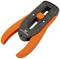 Obcinarka do przewodów z pomarańczowymi uchwytami i czarną skalą do zdejmowania izolacji przewodów.