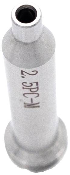 Okrągły metalowy element, srebrny, cylindryczny z małym otworem u góry, prawdopodobnie część techniczna.