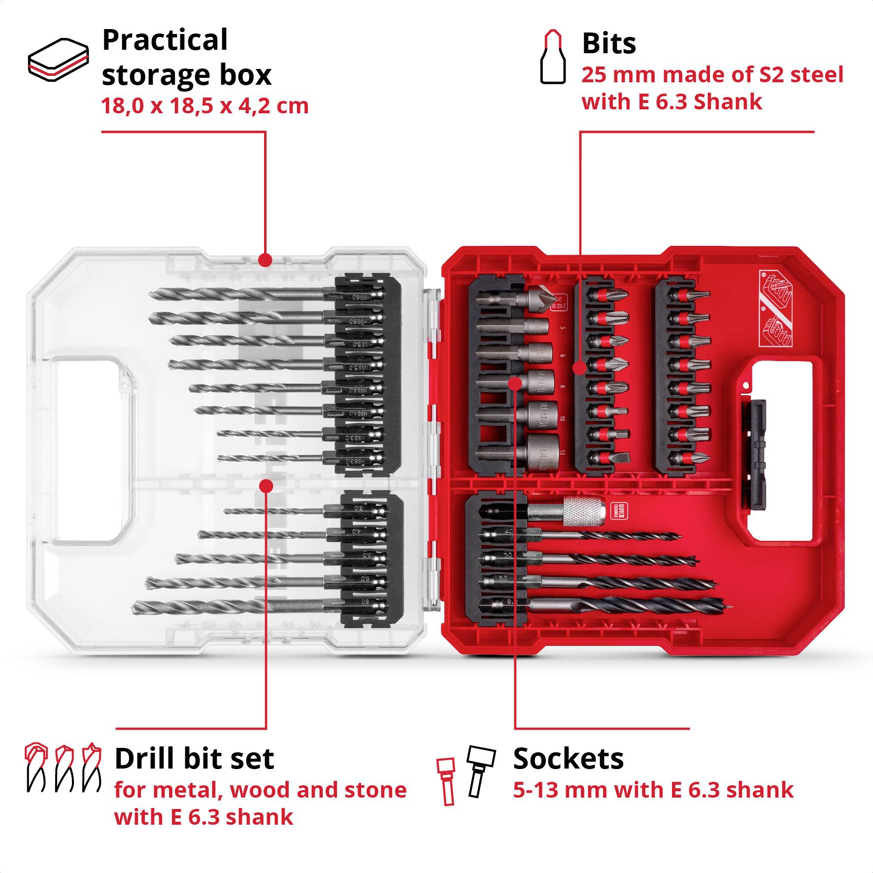 Набір свердел та біт, 40 предметів, Einhell 109053