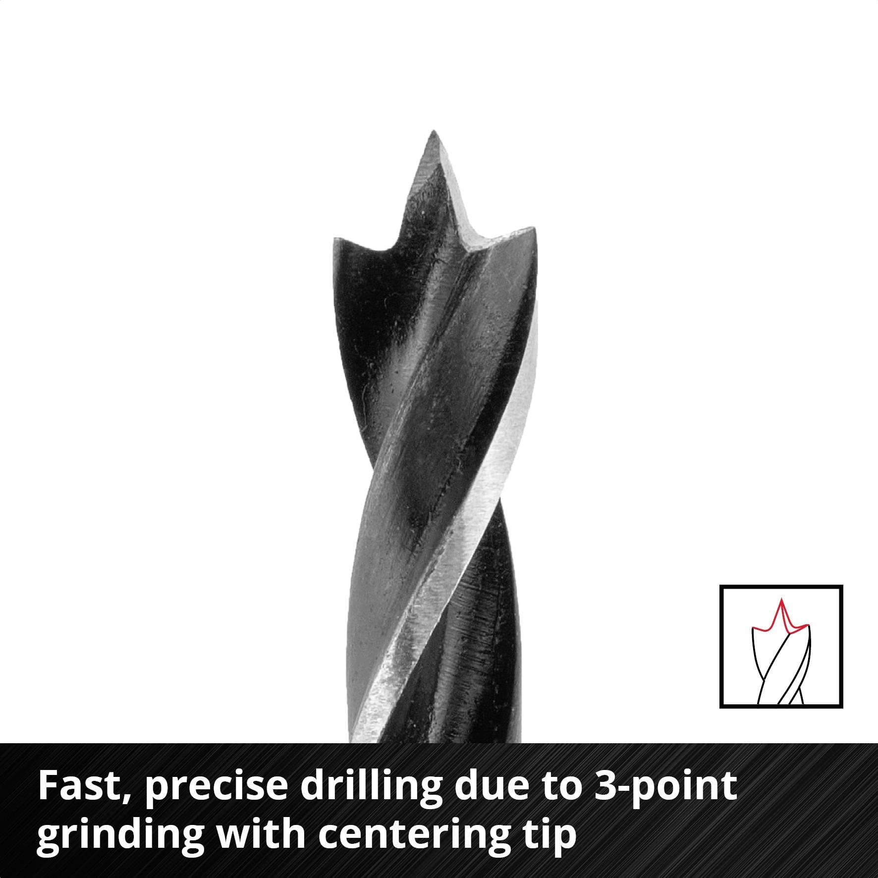 Uchwyt wiertarski z ostrzem trzypunktowym i czubkiem centrującym do szybkiego i precyzyjnego wiercenia.