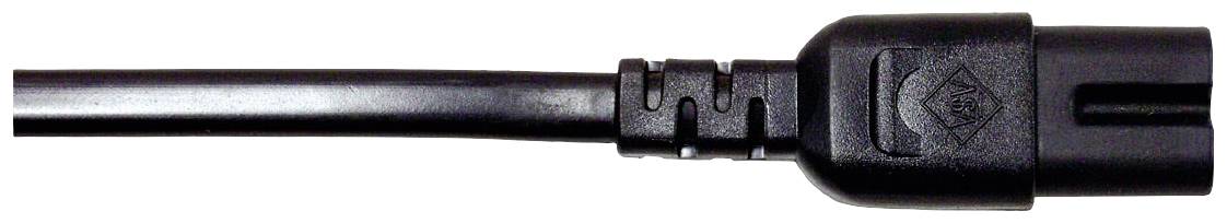 Czarny przewód sieciowy z prostokątnym złączem, powszechnie stosowany w komputerach lub urządzeniach elektronicznych.