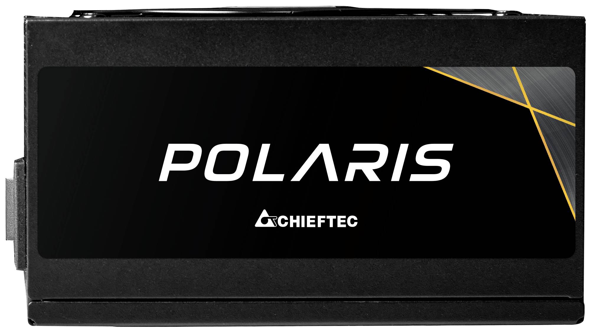 Czarna zasilacz komputerowy marki Chieftec, model 'POLARIS', z pomarańczowymi akcentami.