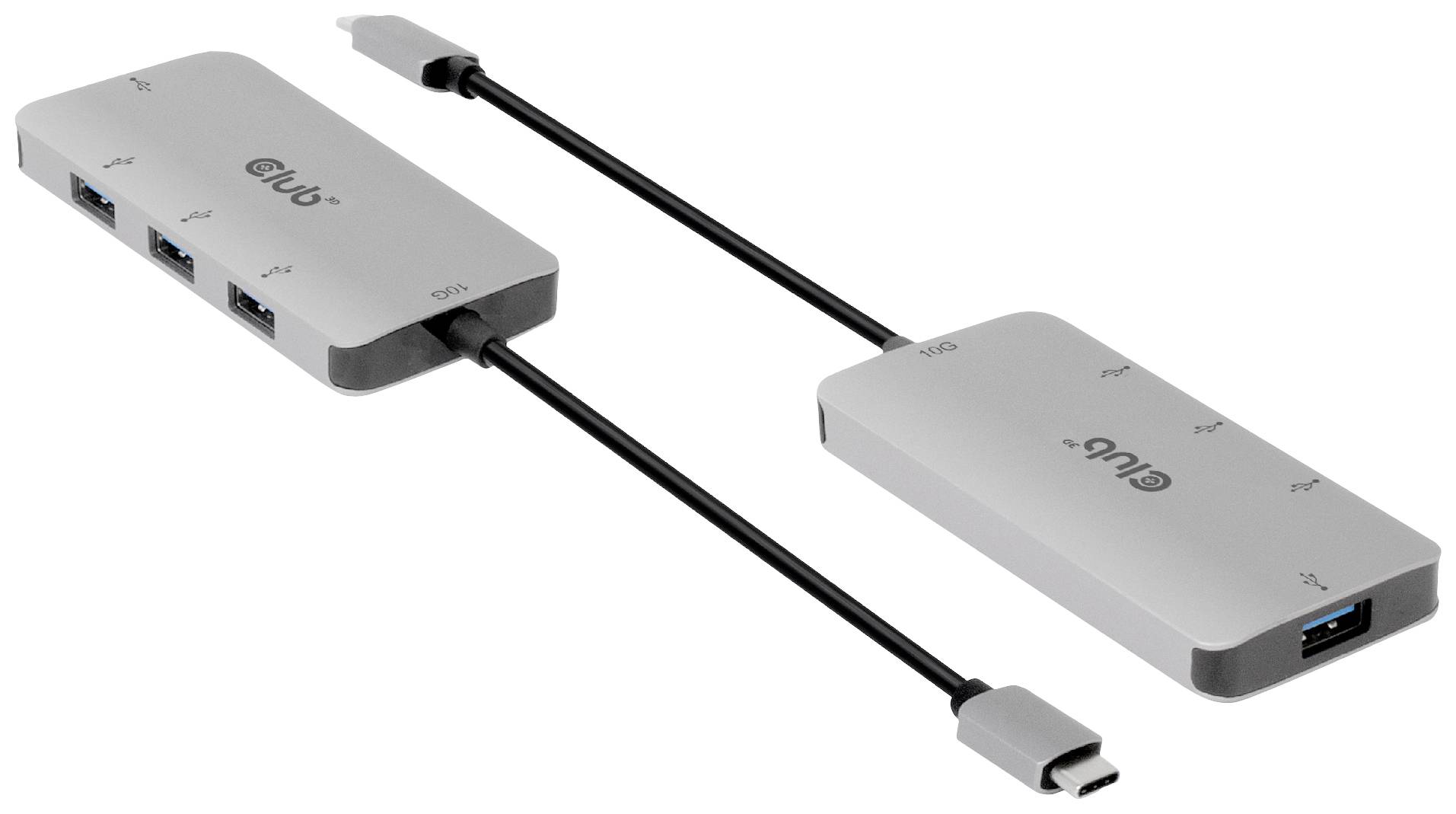 Hub USB-C z wieloma portami, w tym trzema portami USB 3.0 i złączem HDMI. Odpowiedni do podłączania wielu urządzeń.
