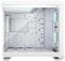 Białe obudowa komputerowa z widokiem na pustą przestrzeń wewnętrzną i wentylatory podświetlane RGB. Idealna do projektów budowy komputera.