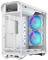 Białe obudowa komputerowa z dwoma podświetlanymi wentylatorami z przodu. Jest otwarta z boku, widać kilka slotów rozszerzeń.