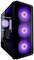 Czarna obudowa komputera z czterema fioletowo świecącymi wentylatorami z przodu i z boku.