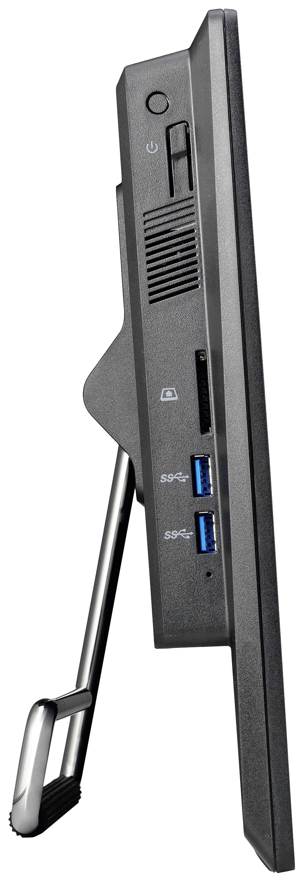 Widok z boku czarnego monitora komputerowego z portami USB i podstawą.