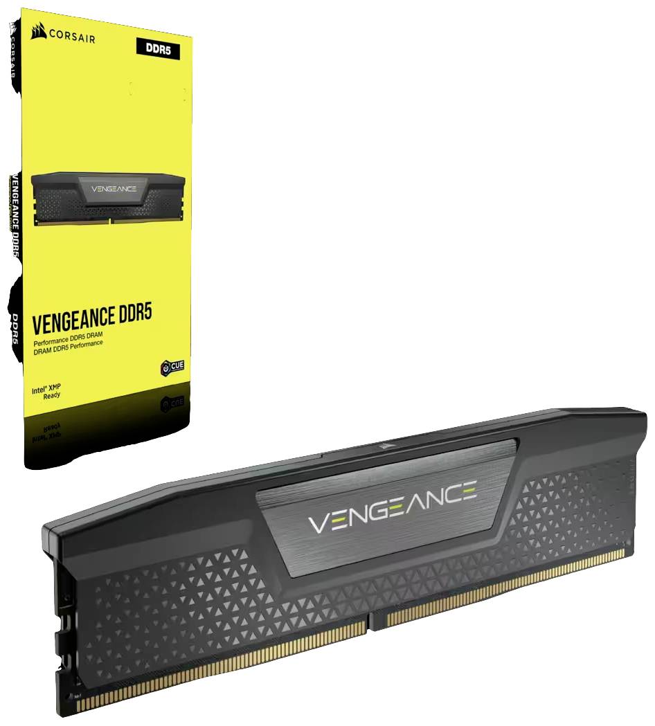 Moduł pamięci RAM Corsair Vengeance DDR5 z opakowaniem. Przeznaczony do komputerów stacjonarnych. Pojemność: 32 GB (2x16 GB). Taktowanie: 5600 MHz.
