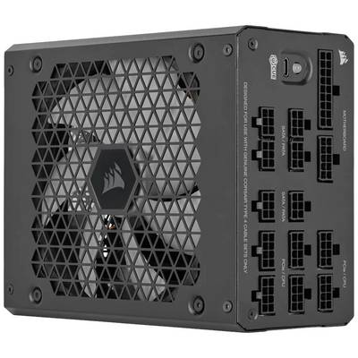 Czarny zasilacz komputerowy z wieloma złączami i dużym wentylatorem. Odpowiedni do modularnego okablowania w systemach PC.