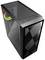 Czarna obudowa komputera z przednią ścianką wykonaną z metalowej siatki, z dwoma portami USB na górze. Z boku zamontowany podświetlany wentylator.
