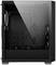 Czarna obudowa komputerowa z przezroczystym oknem bocznym. Wnętrze puste, odpowiednie do montażu podzespołów komputerowych.