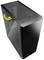 Czarna obudowa komputerowa z siateczkową górną częścią i podświetlanym wentylatorem RGB. Z przodu znajdują się porty USB i przycisk zasilania.