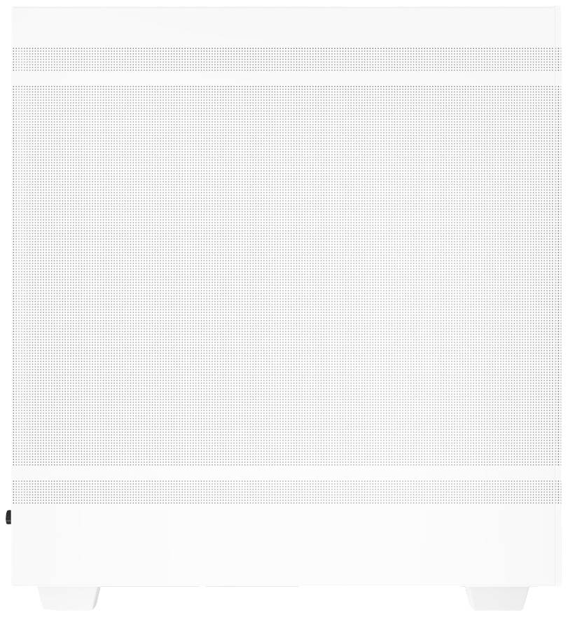 Biały, kwadratowy subwoofer o minimalistycznym designie z drobnowarstwową siatką na przedniej części.