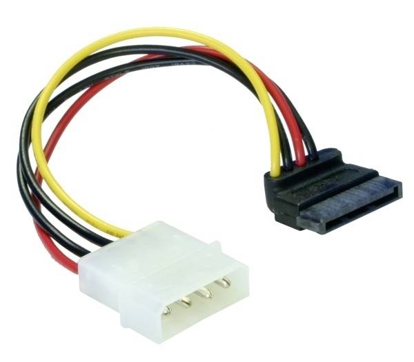 Kabel adapter: wtyk Molex 4-pinowy do złącza zasilania SATA, służący do podłączenia starszych zasilaczy z napędami SATA.