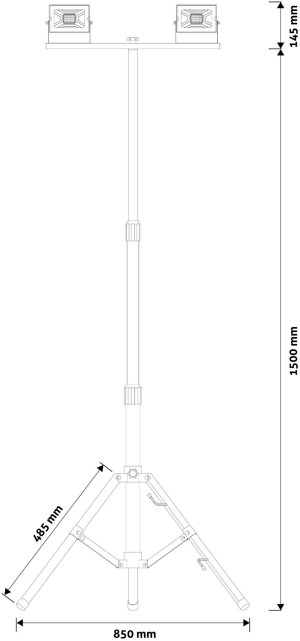 Dwa reflektory na regulowanym statywie o wymiarach: wysokość 1500 mm, szerokość 850 mm, wysokość podstawy 485 mm.