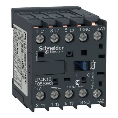 Styk Schneider Electric, numer modelu LP4K12, 24V, z różnymi przyłączami elektrycznymi do systemów sterowania.