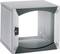 Szara, pusta obudowa naścienna z zamykaną szklaną przednią ścianką, przeznaczona do montażu sprzętu sieciowego lub serwerowego.