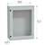 Prostokątna, szara obudowa metalowa z przezroczystą przednią pokrywą, o wymiarach: 636 mm szerokości, 847 mm wysokości, 300 mm głębokości.