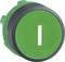 Zielony, okrągły przycisk z białym symbolem 'I' pośrodku, wskazujący stan włączenia.