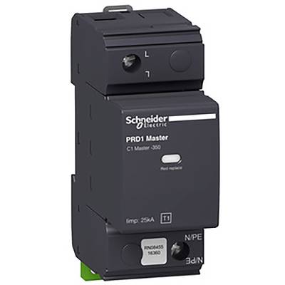 Trójbiegunowe zabezpieczenie przeciwprzepięciowe firmy Schneider Electric z oznaczeniem 'PRD1 Master'.